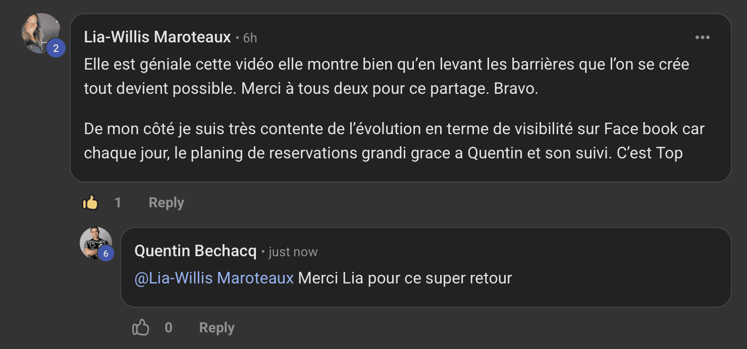 Avis de Lia publié dans l'espace de formation