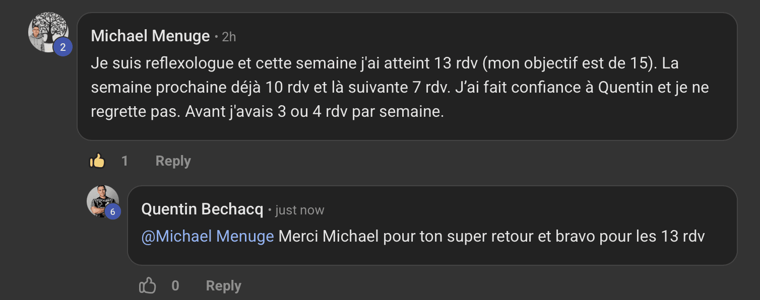 Avis de Michael publié dans l'espace de formation