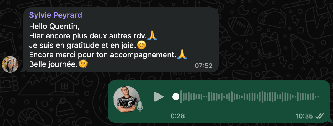 Message de gratitude de Sylvie après les résultats obtenus