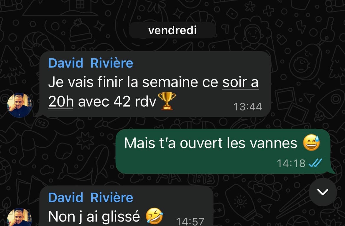 Capture de résultats montrant 42 rendez-vous pour David