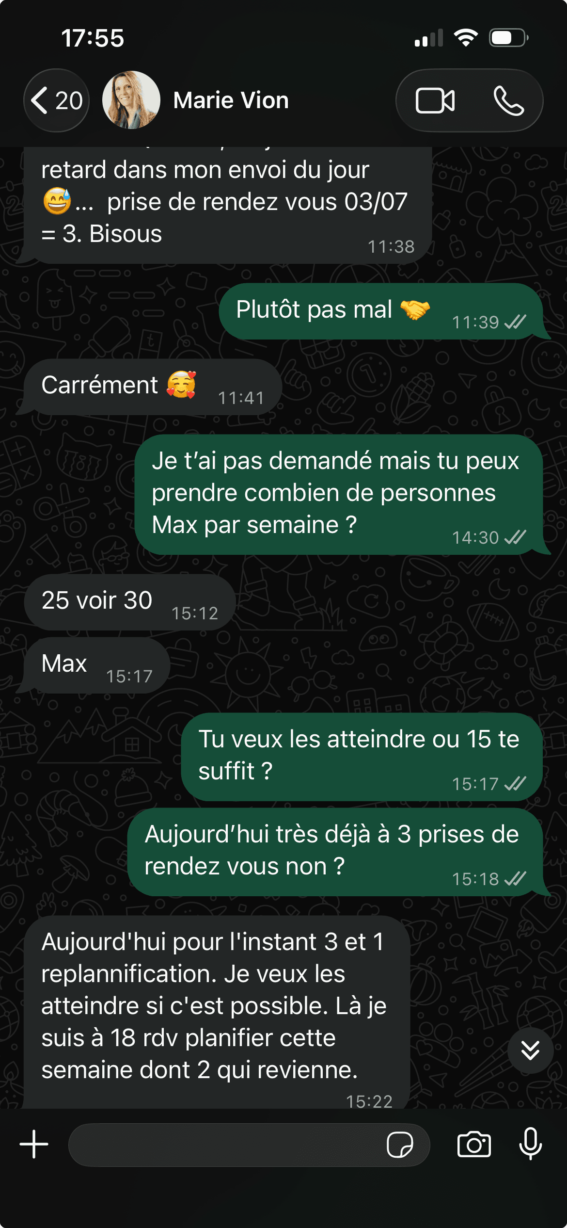 Évolution d'une activité de 0 à 18 prises de rendez-vous